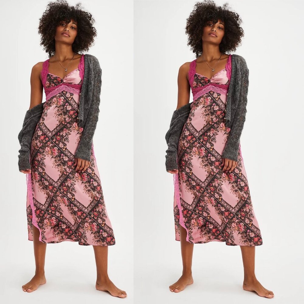 Free People Just Dreamy Maxi Slip Dusty Mauve Combo Large NWT